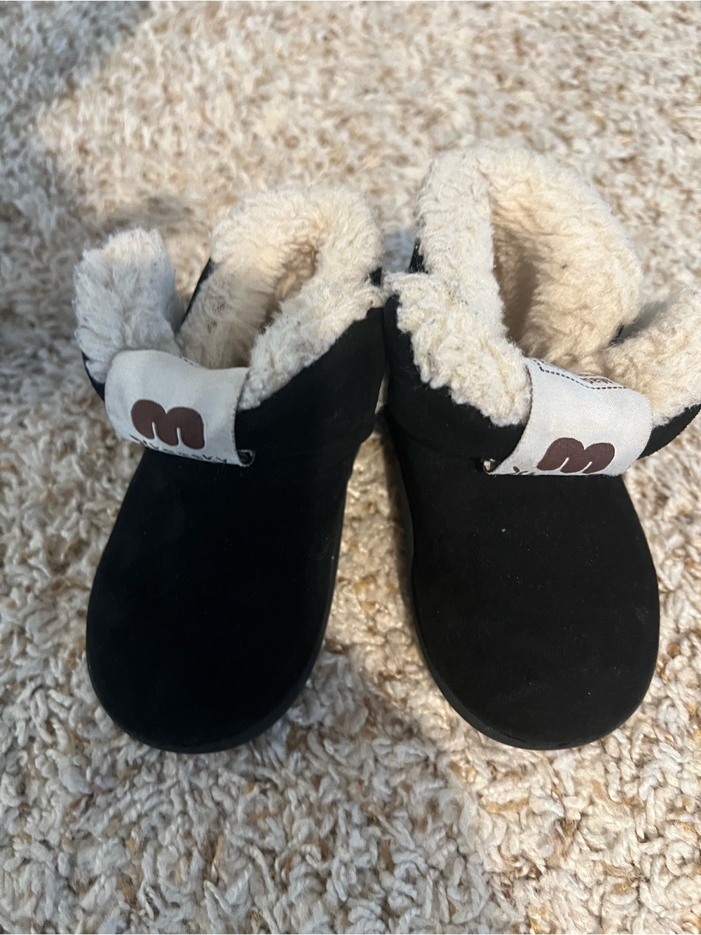 Keesky Toddler Winter Black Suede Booties & ivory Faux Fur Lining140mm 14cm US7